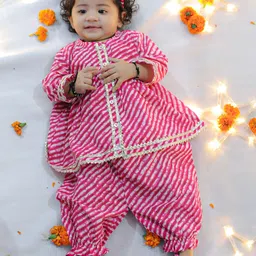 BownBee Infants Girls Leheriya Printed Pure Cotton Kurta Set-picture-38