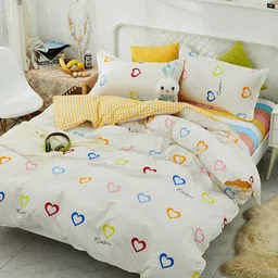 JC HOME White & Yellow Printed Double Extra Large Bedding Set-image-37
