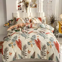 JC HOME Cream-Colored & Red Printed Pure Cotton Double-King Bedding Set-19
