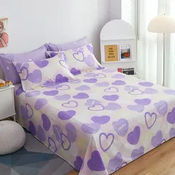 JC HOME Purple & Pink Pure Cotton Printed Bedding Set & 2 Pillow & Quilt Covers-image-35