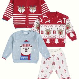 Greendeer Infants Pack Of 4 Self Design Pure Cotton Sweater with Trousers-image-58