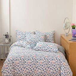 JC HOME Blue & White Floral Printed Double King Bedding Set-35