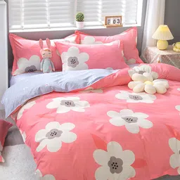 JC HOME Pink Floral Print Polycotton Bedding Set-image-96