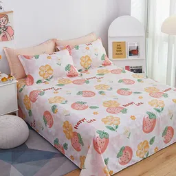 JC HOME Pink & White Printed Double King Bedding Set-image-49