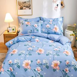 JC HOME Blue & Pink Printed Pure Cotton Double King Bedding Set-image-91