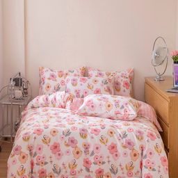 JC HOME Pink  White Printed Pure Cotton Double King Bedding Set-38
