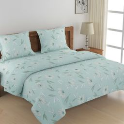 SWAYAM Teal Blue Printed Double King Cotton Bedding Set-image-94