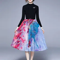 JC Collection High Neck Long Sleeves Top with Skirt Co-Ords-picture-51