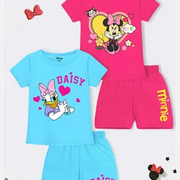 YK Disney Girls Pack Of 2 Minnie Mouse & Daisy Printed T-shirts with Shorts-image-41