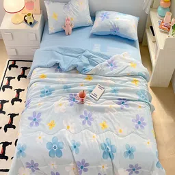 JC HOME Blue & White Floral AC Room Double King Bedding Set-picture-55