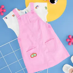 Pantaloons Baby Infant Girls Pure Cotton Dungaree With Printed Top-picture-49
