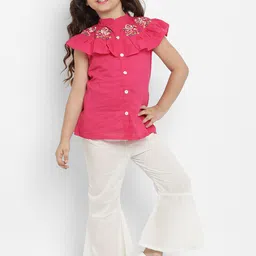 Bitiya by Bhama Girls Fuchsia & White Embroidered Top with Palazzo-picture-2