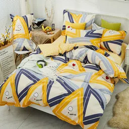 JC HOME Yellow & White Printed Double Extra Large Bedding Set-image-29
