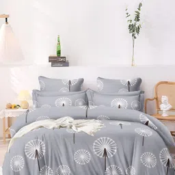 Laying Style Grey & White 4 Pieces Floral Printed Double King Bedding Set-image-90