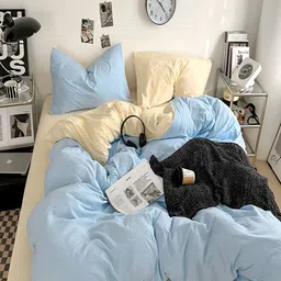 JC HOME Yellow & Blue AC Room Double King Bedding Set-49