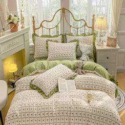 JC HOME Green & Beige Printed Double Queen Bedding Set-image-92