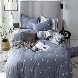 JC HOME Grey  White Printed Double King Bedding Set-image-61