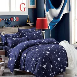 JC HOME Navy Blue Printed Single Bedding Set With 2 Pillow Covers & Quilt Cover-image-56
