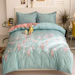 JC HOME Blue  Mauve Printed Cotton Single Bedding Set-3