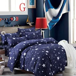 JC HOME Navy Blue & White Printed Bedding Set With 2 Pillow Covers & Quilt Cover-image-12