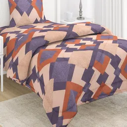 HOKIPO Beige & Purple Geometric Super Soft AC Comforter Single Regular Bedding Set-picture-14