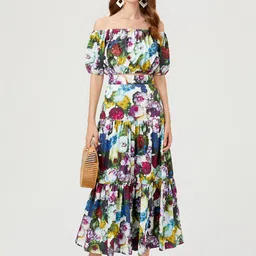 JC Collection Printed Crop Top With Skirts-image-17