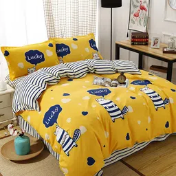 JC HOME Yellow & Navy Blue Printed King Bedding Set & 2 Pillow Covers & Quilt Cover-image-87