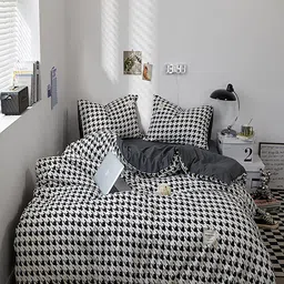 JC HOME White & Black Geometric Printed Bedding Set-49