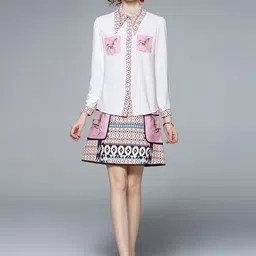 JC Collection Women Pink & White Printed Shirt & Skirt Co-Ords-picture-27