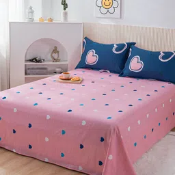 JC HOME Pink & Blue Heart Printed Pure Cotton Bedding Set-picture-17
