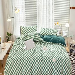 JC HOME White & Green  4 Pieces AC Room Double King Bedding Set-52