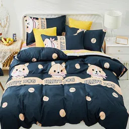 JC HOME Navy-Blue & Pink Printed Single Bedding Set-image-86
