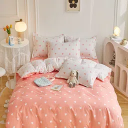 JC HOME Pink & White Printed Single Bedding Set-image-41