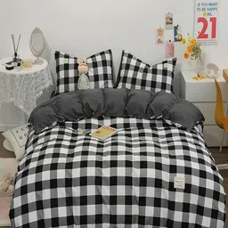 JC HOME Black & White Checked Regular Bedding Set-35