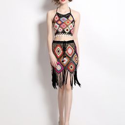 JC Collection Self Design Halter Neck Sleeveless Crop Top with Skirt Co-Ords-picture-41