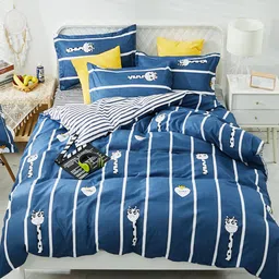 JC HOME Blue & White Printed Double King Bedding Set-image-63