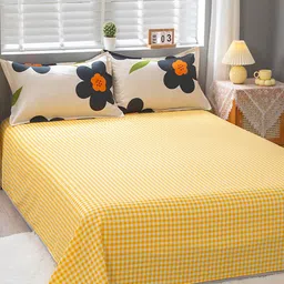 JC HOME White & Yellow Printed Double King Bedding Set-image-80