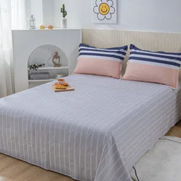 JC HOME Grey & Blue Striped Pure Cotton Bedding Set-picture-26