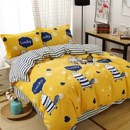 JC HOME Yellow & White Printed Double XL Reversible Bedding Set-image-72