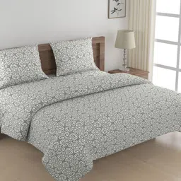 SWAYAM Grey & White Geometric Printed Cotton Bedding Set-23
