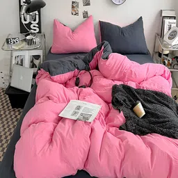JC HOME Navy Blue & Pink AC Room Double Queen Bedding Set-52