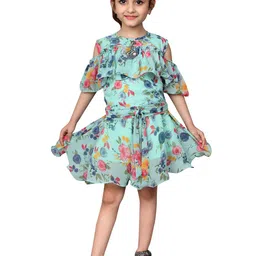 SKY HEIGHTS Girls Green Printed Top with Skirt-image-21