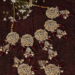 SOHI Gold-Plated Kundan-Studded & Beaded Necklace & Earrings Set-image-54