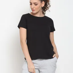 UnaOne Women Black & Grey Pure Cotton T-shirt with Shorts-picture-23
