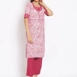 AURELIA Women Pink Ethnic Motifs Printed Kurta with Palazzos-image-84