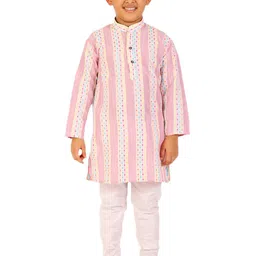 Pro-Ethic STYLE DEVELOPER Boys Pink & White Striped Kurta Pajama Set-20