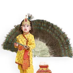 RAJ FANCY DRESSES Unisex Kids Yellow Krishna Traditional Print Janmashtami Clothing Set-image-13