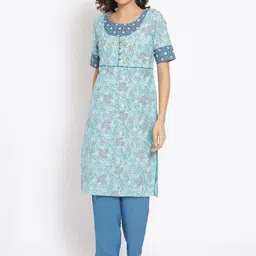 AURELIA Women Blue Ethnic Motifs Printed Kurta with Trousers-image-19