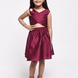 Jelly Jones Girls Burgundy Embellished Top with Skirt-image-68