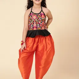 A T U N Girls Orange & Black Top with Dhoti Pants-image-64
